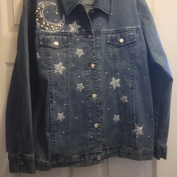 RARE!! Quacker factory moon and stars denim jacket - Picture 4 of 8
